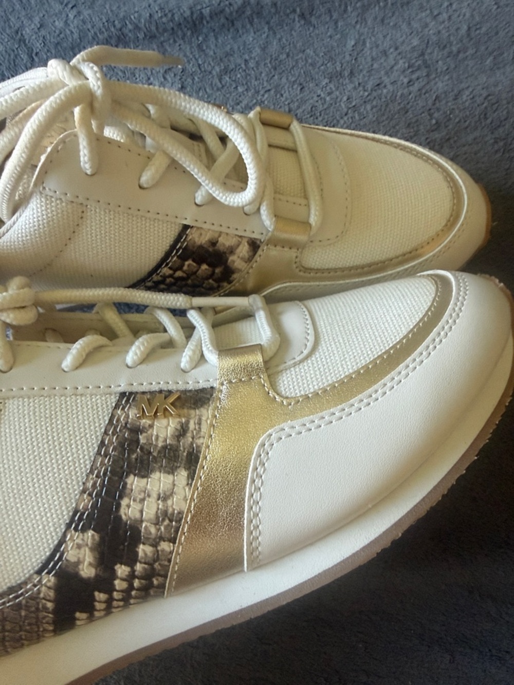 Michael Kors Women Cream and Gold Sneakers - Picture 4 of 12